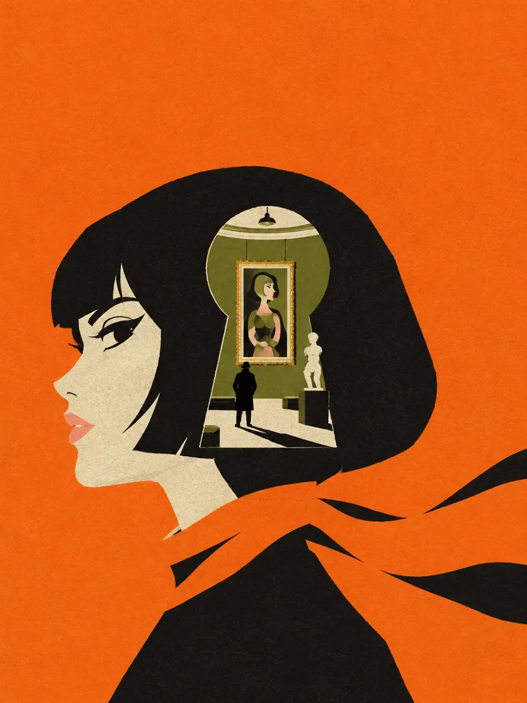 Poster teaser: profil Margot dengan lubang kunci menembus kepalanya, di dalamnya sebuah ruang museum.